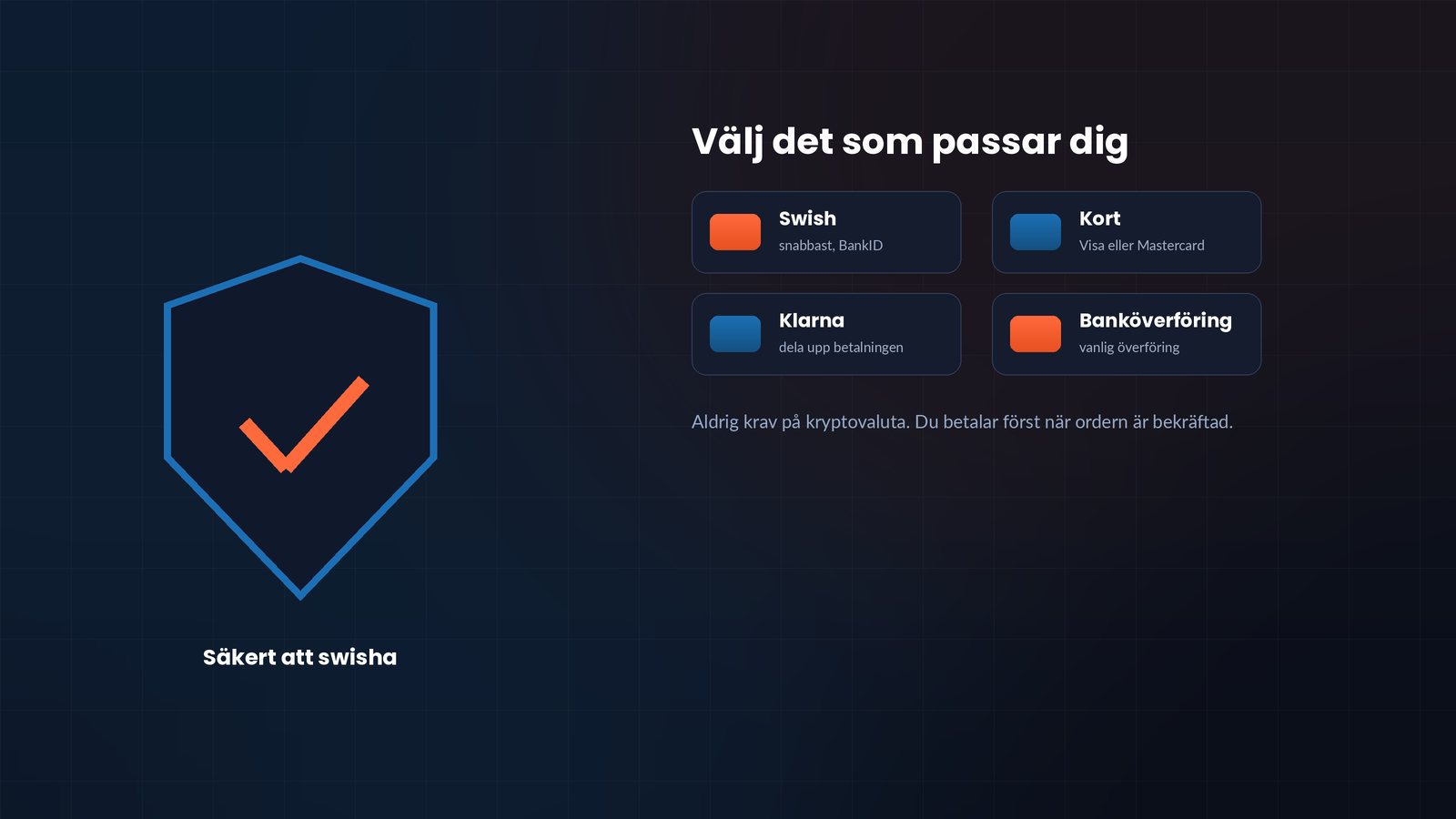 betalsätt för iptv, swish klarna kort och banköverföring