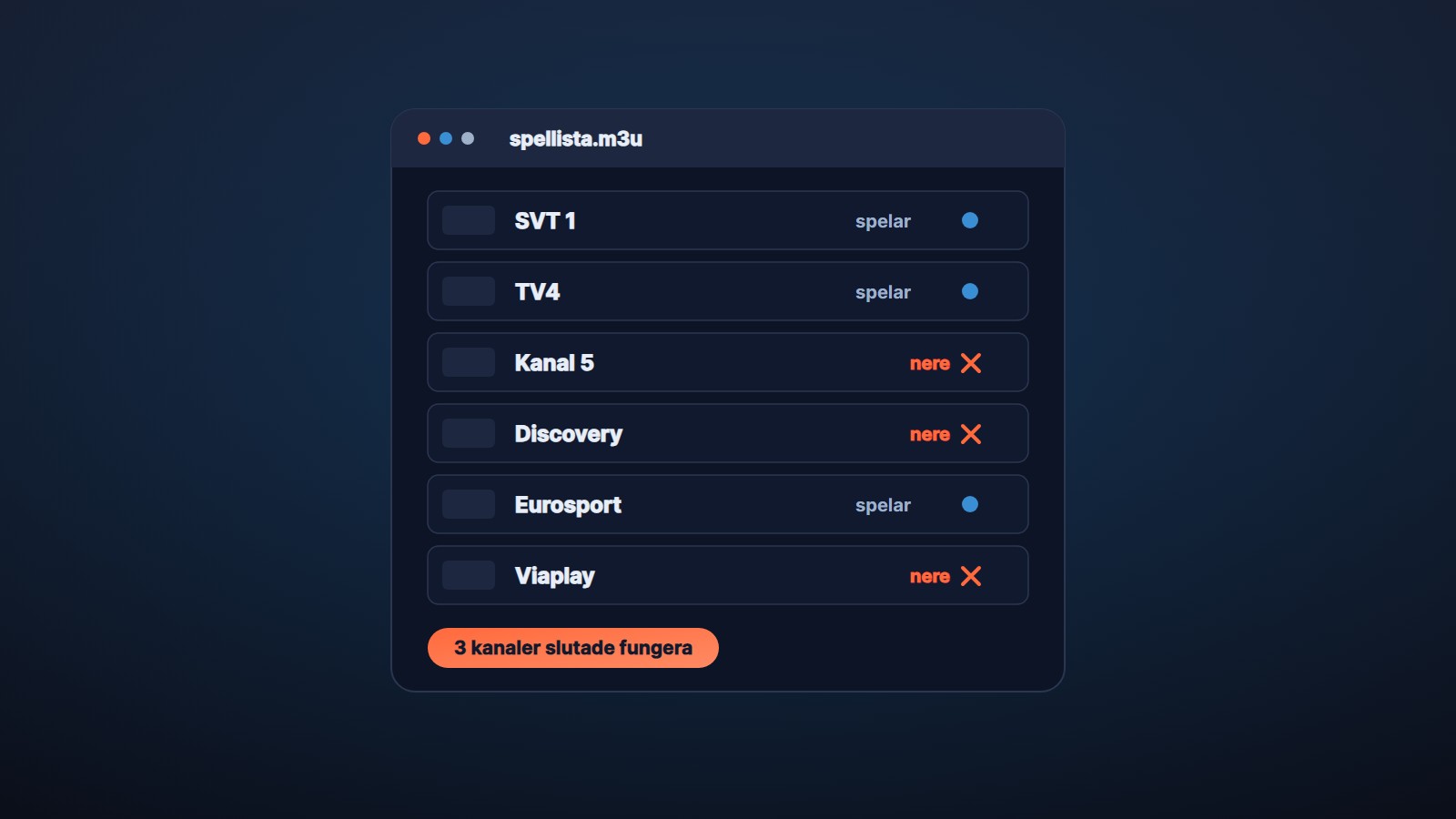 Spellista för gratis iptv i Sverige där flera kanaler slutat fungera