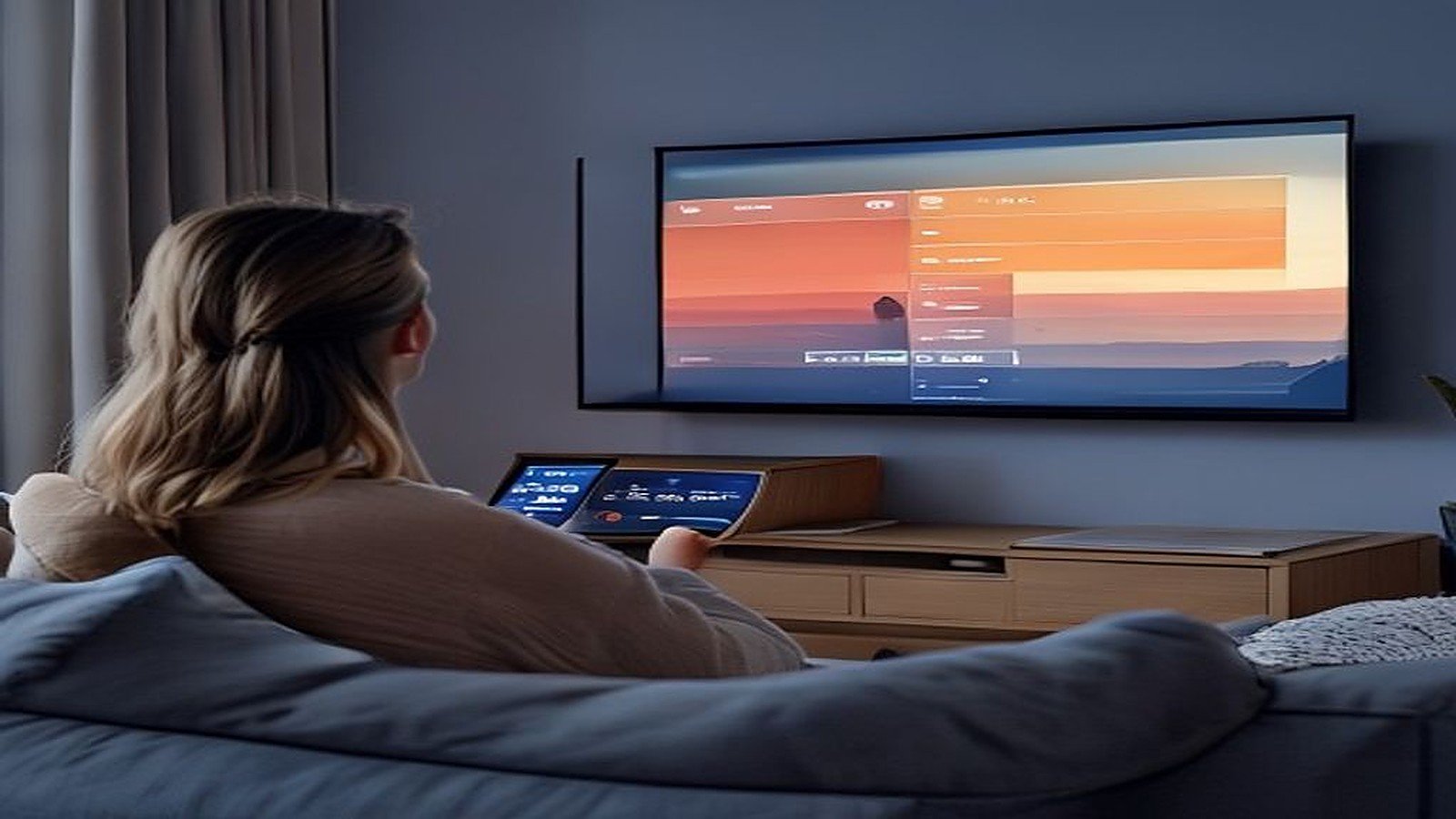 iptv smarters pro med tablå och favoritkanaler på tv:n, styrd med fjärrkontroll