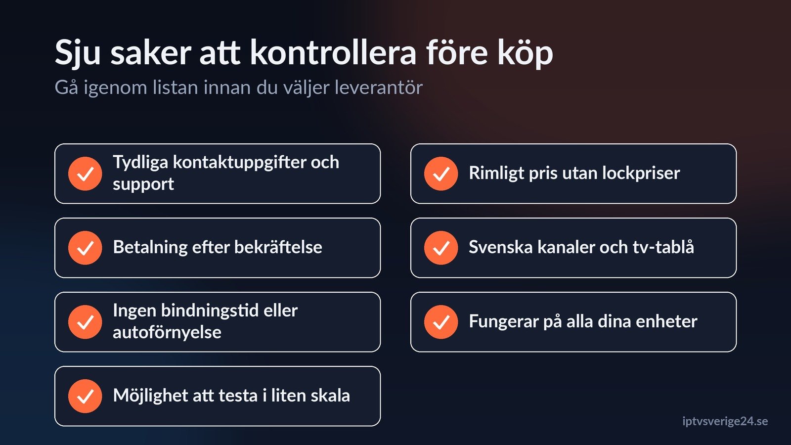 Checklista med sju saker att kontrollera hos en iptv leverantör före köp