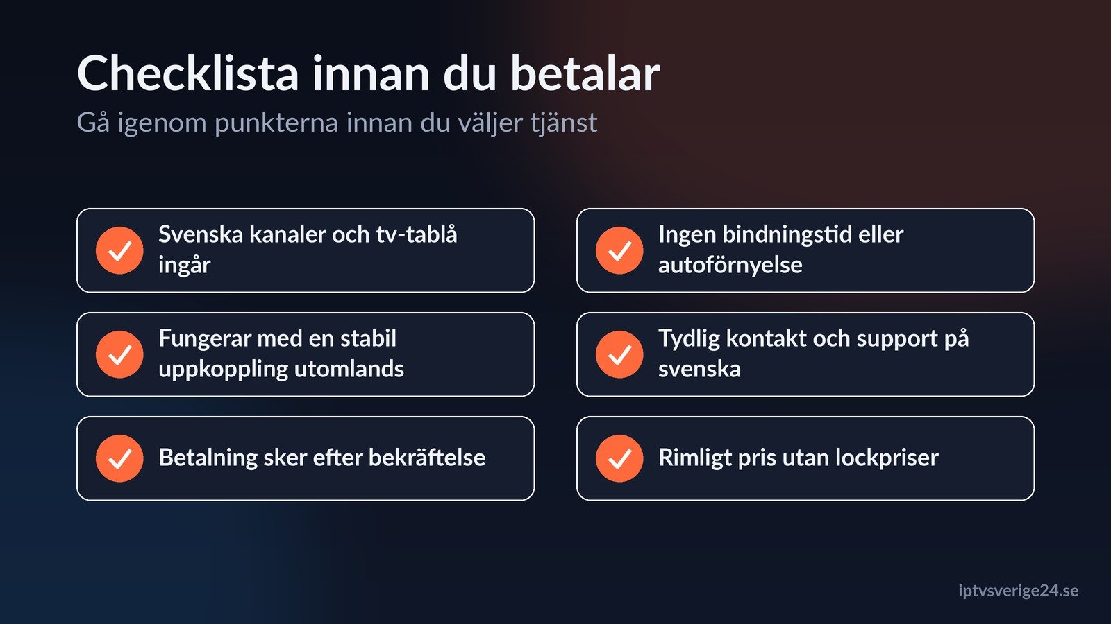 checklista för svenska kanaler utomlands innan du betalar