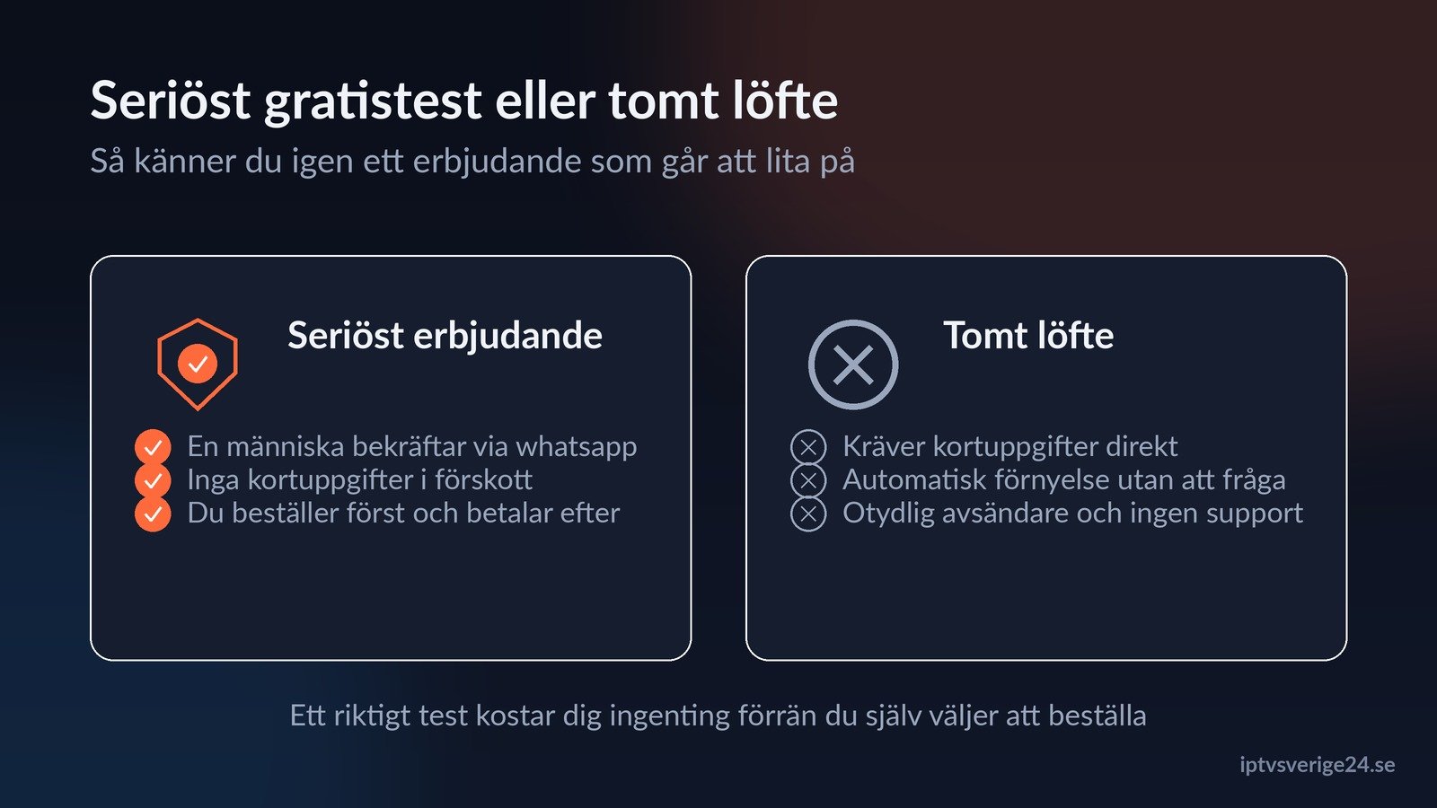 seriöst erbjudande att testa iptv gratis jämfört med ett tomt löfte